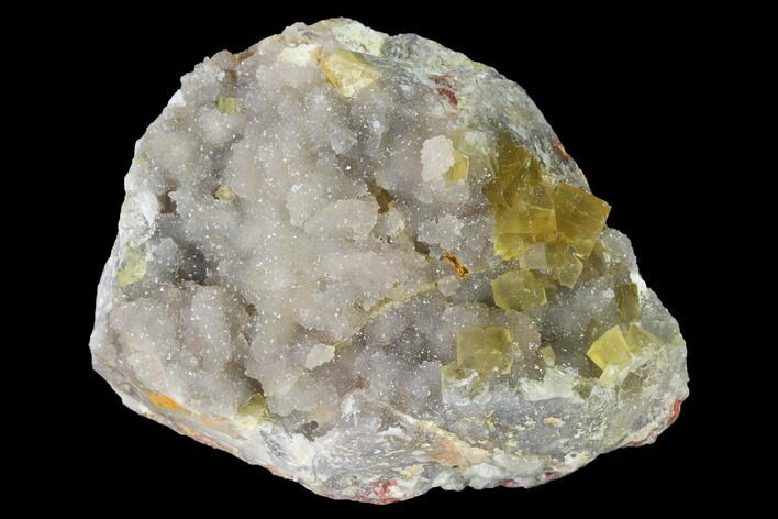 Yellow Cubic Fluorite Crystal Cluster with Quartz - Morocco #141644